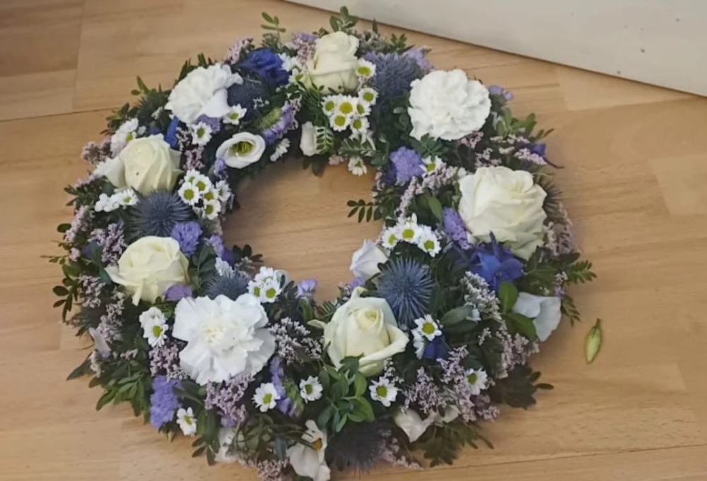 Blue and white Funeral Wreath